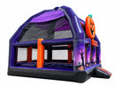 Side angle of the Haunted Castle Bongo Bounce House with a domed roof, mesh walls and orange outer columns