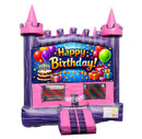 Birthday Classic modular banner with gold Happy Birthday lettering, balloons, cake and gifts, mounted on a modular jumper