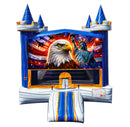 All American modular banner with a bald eagle, the Statue of Liberty and fireworks, mounted on a modular jumper
