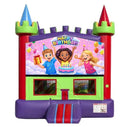 Birthday Pastel banner on a red and purple castle bounce house