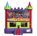 Buzzer Beater Basketball modular banner with kids playing in a packed gym, a scoreboard at 0:03 and a flaming slam dunk, mounted on a modular jumper