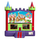 Gingerbread Candy House banner on a red and purple castle bounce house