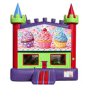 Cupcake modular banner with three giant frosted cupcakes, a cherry on top and rainbow sprinkles, mounted on a modular jumper