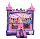 Princess Dreamland modular banner with princesses lining a rainbow path before a pink castle, mounted on a modular jumper
