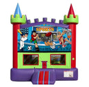 Sports Theme banner on a red and purple castle bounce house